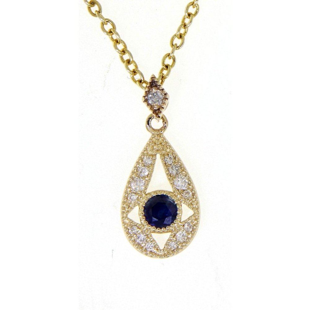Real Diamond Pear Style Blue Sapphire Pendant